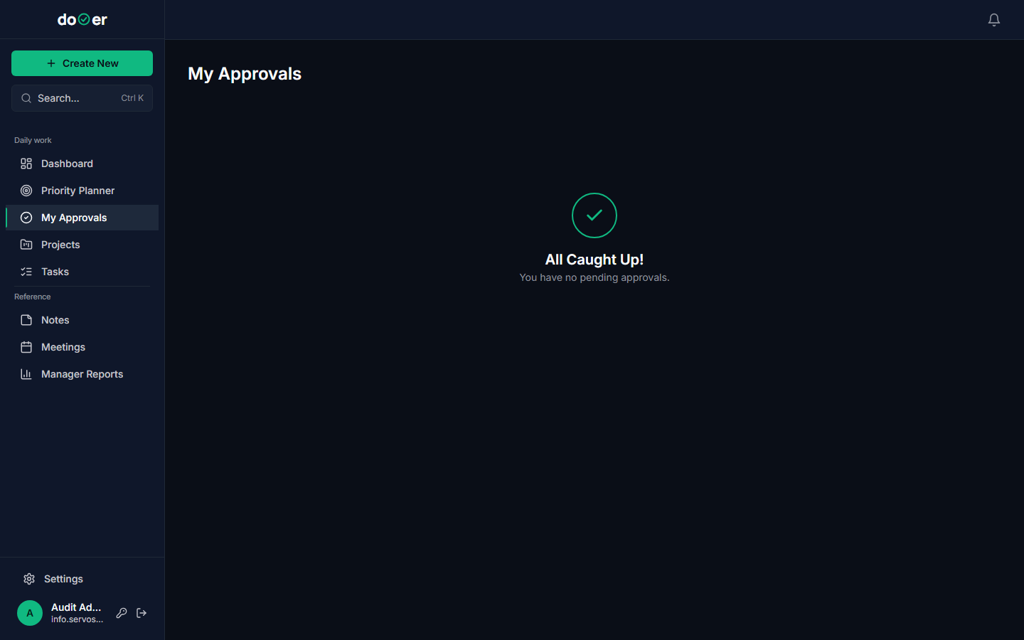 My Approvals screen showing a list of tasks in Pending Acceptance state, each with a task title, project name, who assigned it, the due date, and an Accept button
