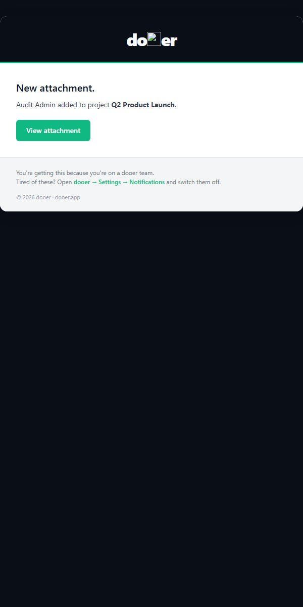Attachment added email showing the filename and an Open task button