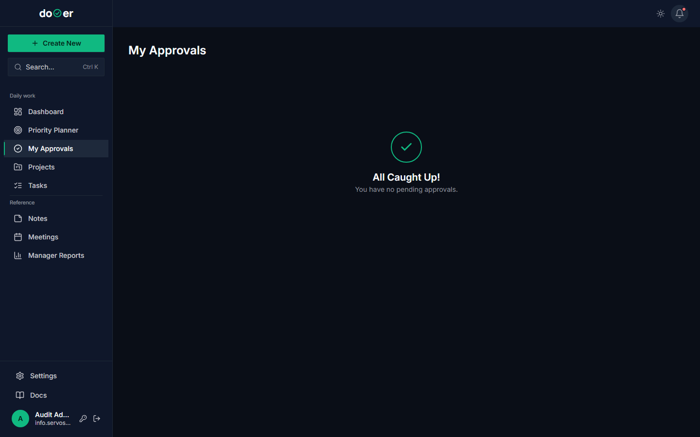 Approvals page with 5 pending tasks in chronological order, oldest at top